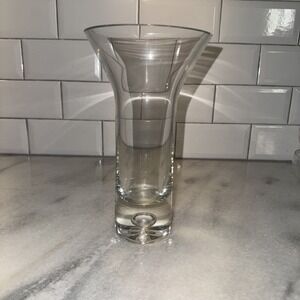 Vintage Krosno Poland Lead Crystal Bubble Base Flared Vase